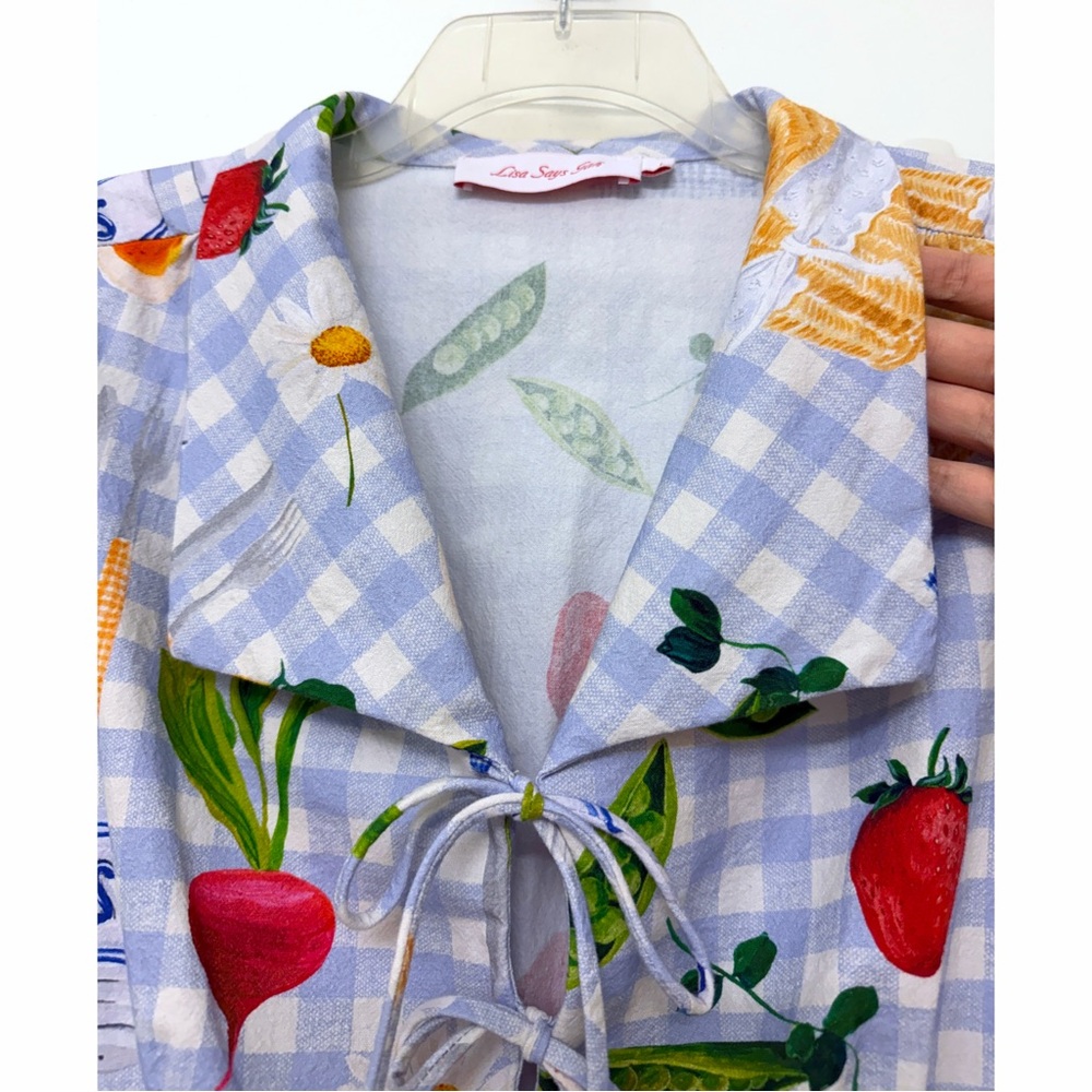 Lisa Says Gah Alexa Picnic Alfresco Mini Shirt Dress Blue Gingham Food L - Picture 4 of 16